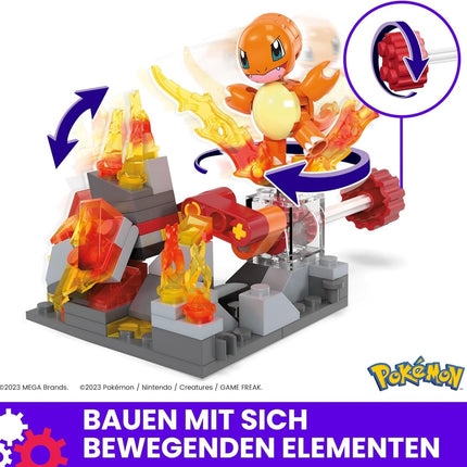 MEGA Pokémon Charmander's Fiery Spin, būvēšanas komplekts ar kustības akmeni, jauns un aizzīmogots
