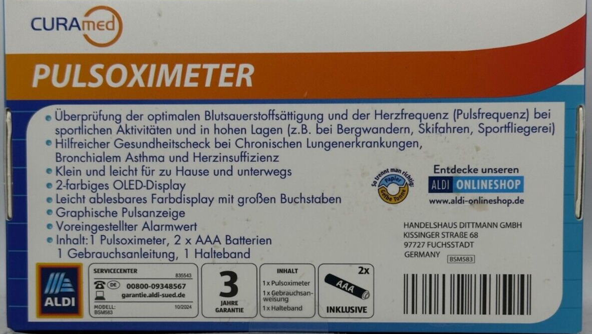 CURAMED Pulsoximeter NEU, OVP