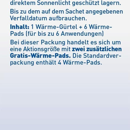 SOS Wärmegürtel, zur Schmerzlinderung bei Rückenschmerzen, 1x Gürtel + 6x Pads