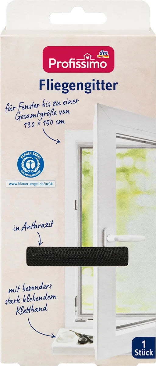 Profissimo Fliegengitter, Anthazit, 130x150cm, Klebeklettband, zuschneidbar, neu