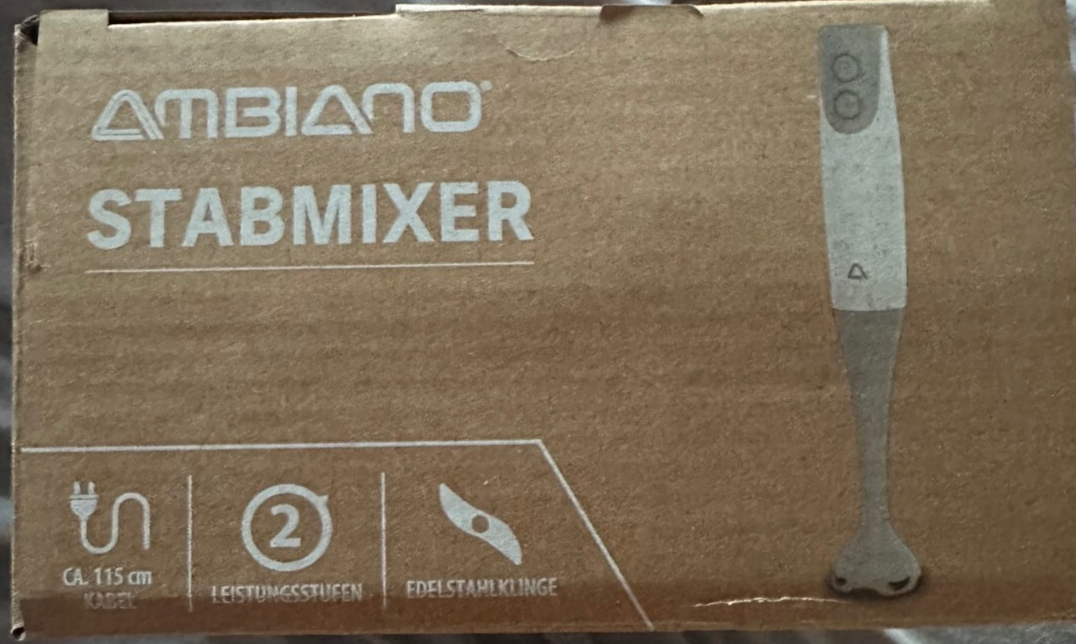Ambiano Stabmixer, Rührstab mit Edelstahl Klinge und Messbecher, 300 Watt, neu