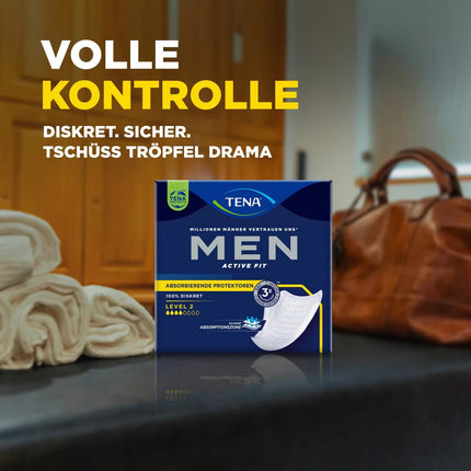 TENA MEN Active Fit 2. līmeņa absorbējošie ieliktņi urīna nesaturēšanai, 1 x 10 ieliktņi, jauni un aizzīmogoti