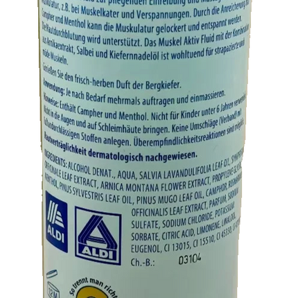 Vitalis Muscle Active Fluid ar kalnu priežu eļļu, kamparu un mentolu, 250 ml, jauns un iesaiņots iepakojumā