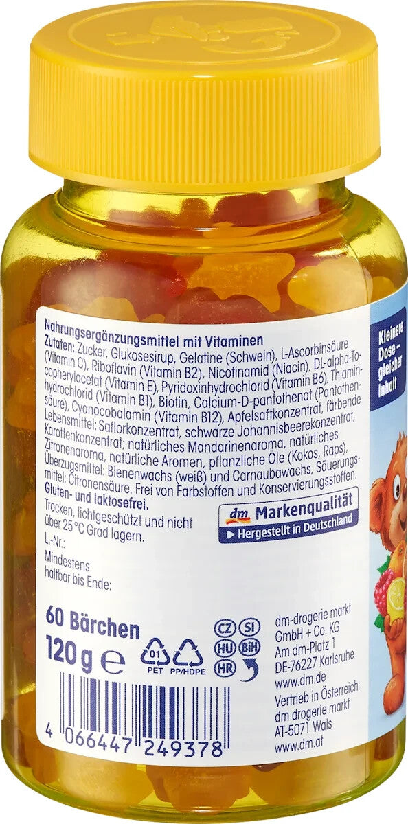 Mivolis multivitamīnu lācīši bērniem, augļu želejkonfektes, 60 gabali, 120 g, jaunas un aizzīmogotas