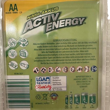 ACTIV ENERGY 4er Pack Akkus, AA LR6, 2500 mAh, NiMH, Wiederaufladbar, neu&ovp