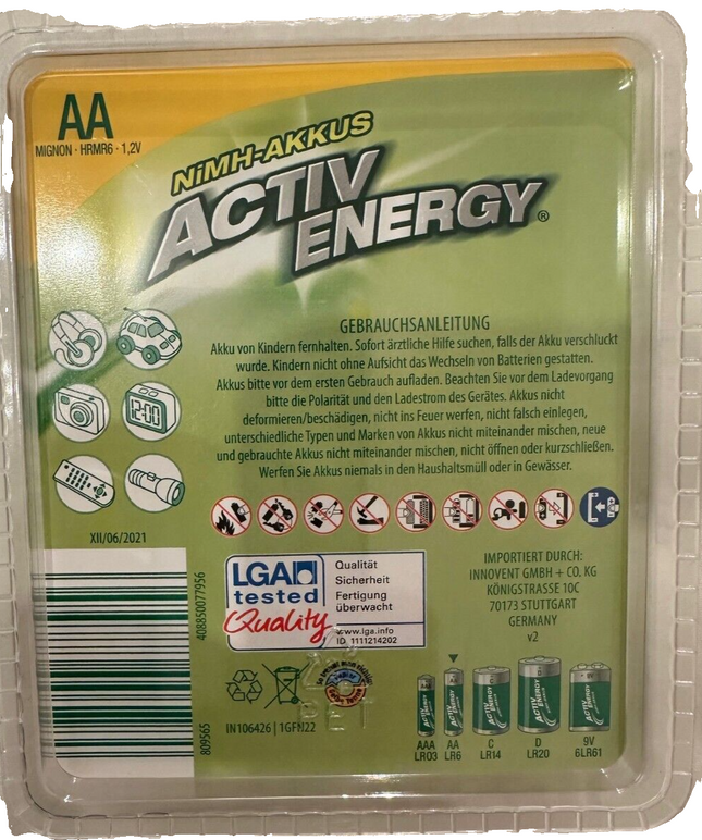ACTIV ENERGY 4er Pack Akkus, AA LR6, 2500 mAh, NiMH, Wiederaufladbar, neu&ovp