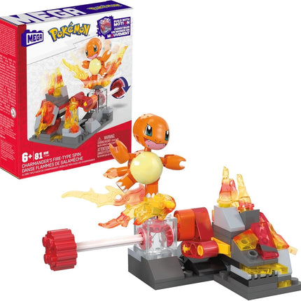 MEGA Pokémon Charmander's Fiery Spin, būvēšanas komplekts ar kustības akmeni, jauns un aizzīmogots