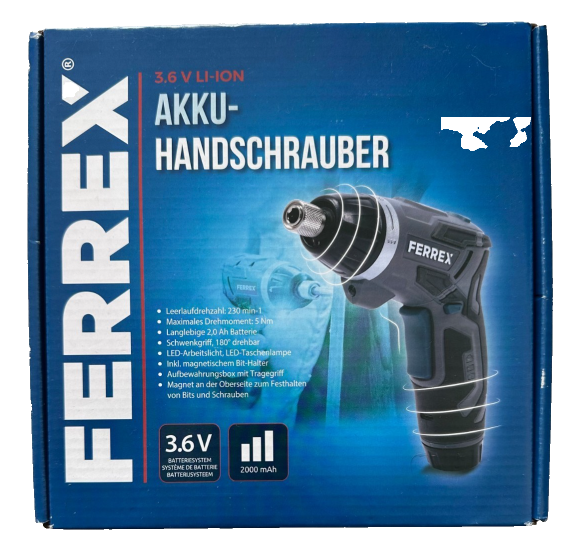 Ferrex Akku Handschrauber, inkl. Akku, Bits, Box, 3.6V LI-ION, 2 Ah, neu&ovp