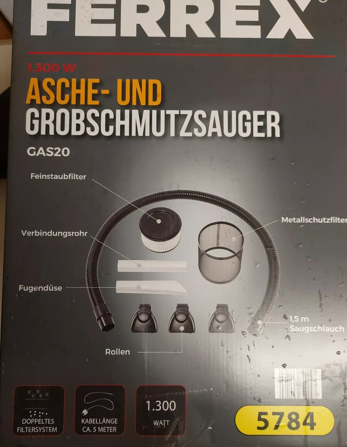 FERREX Asche- und Grobschmutzsauger, 1300W Kamin-, Ofen-. Staub-Sauger, Neu