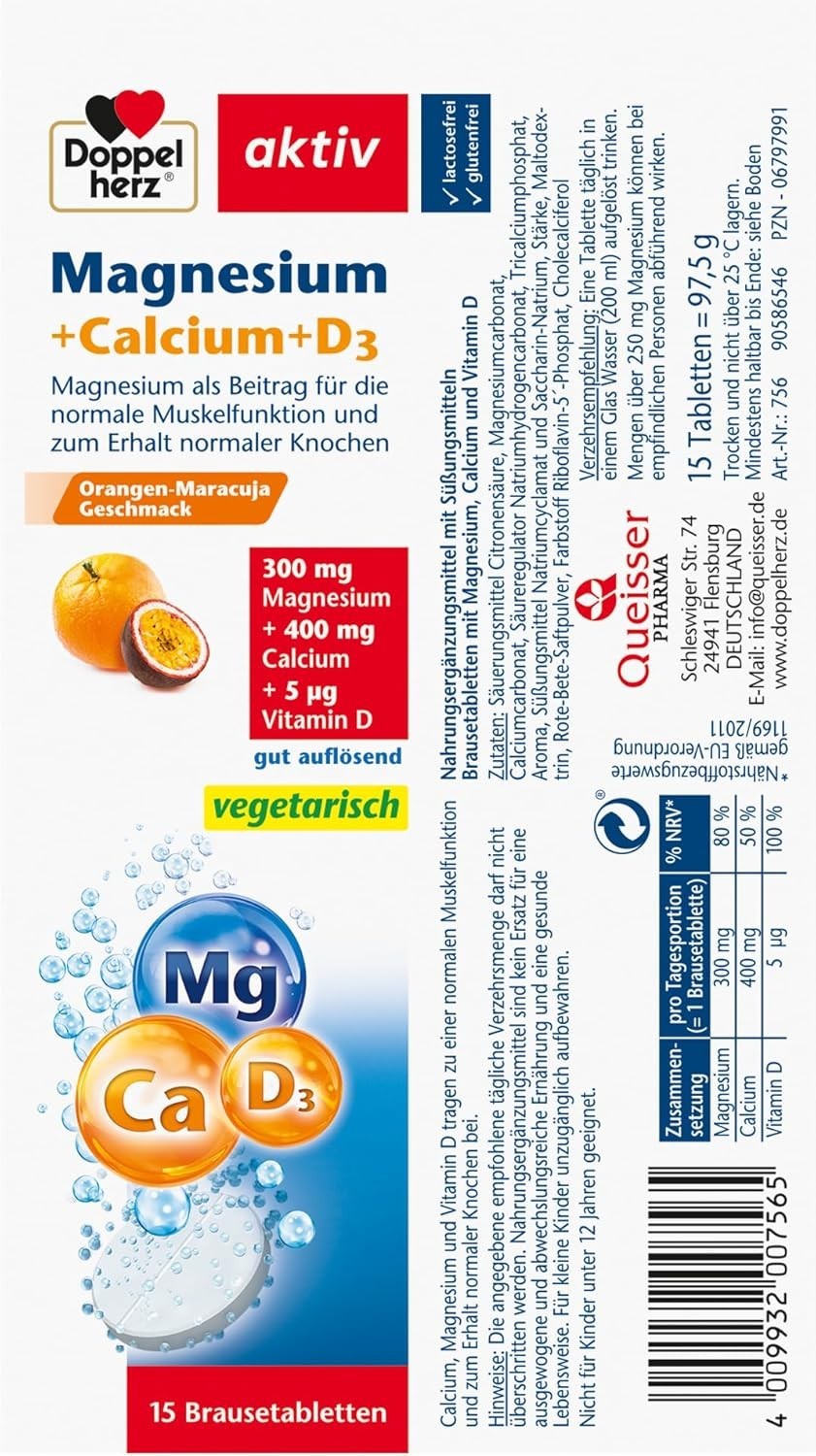 DOPPELHERZ aktiv Magnesium+Calcium+D3 Brausetabletten, 1x15 St, neu&ovp