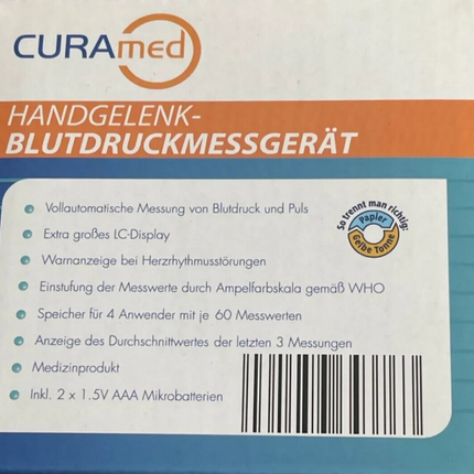 CURAmed plaukstas locītavas asinsspiediena mērītājs, jauns un oriģinālajā iepakojumā