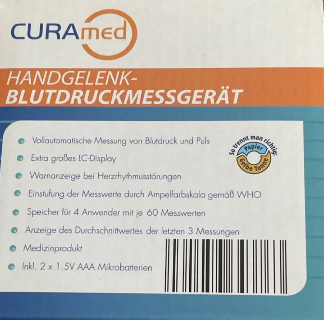 CURAmed Handgelenk Blutdruckmessgerät, neu&ovp
