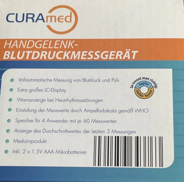 CURAmed plaukstas locītavas asinsspiediena mērītājs, jauns un oriģinālajā iepakojumā