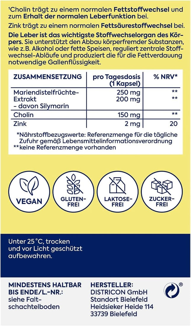 Zirkulin Liver Vital, 30 kapsulas ar holīnu, piena dadža augļu ekstraktu un cinku, oriģinālajā iepakojumā
