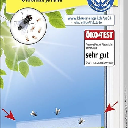 Aeroxon  Fenster Fliegenfalle, Transparent, Giftfrei und Geruchslos, 1x4 St, ovp