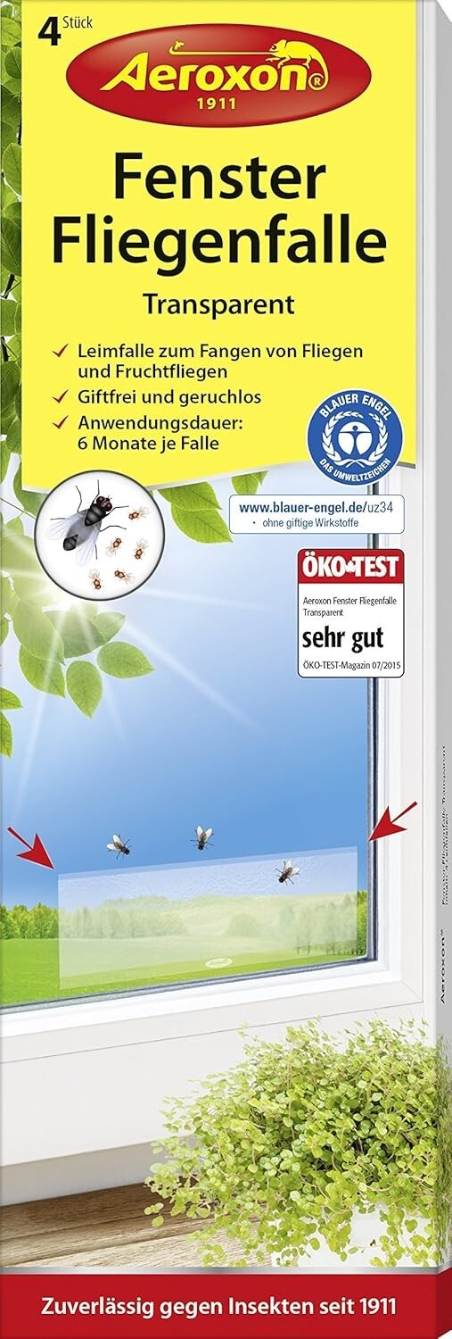 Aeroxon  Fenster Fliegenfalle, Transparent, Giftfrei und Geruchslos, 1x4 St, ovp