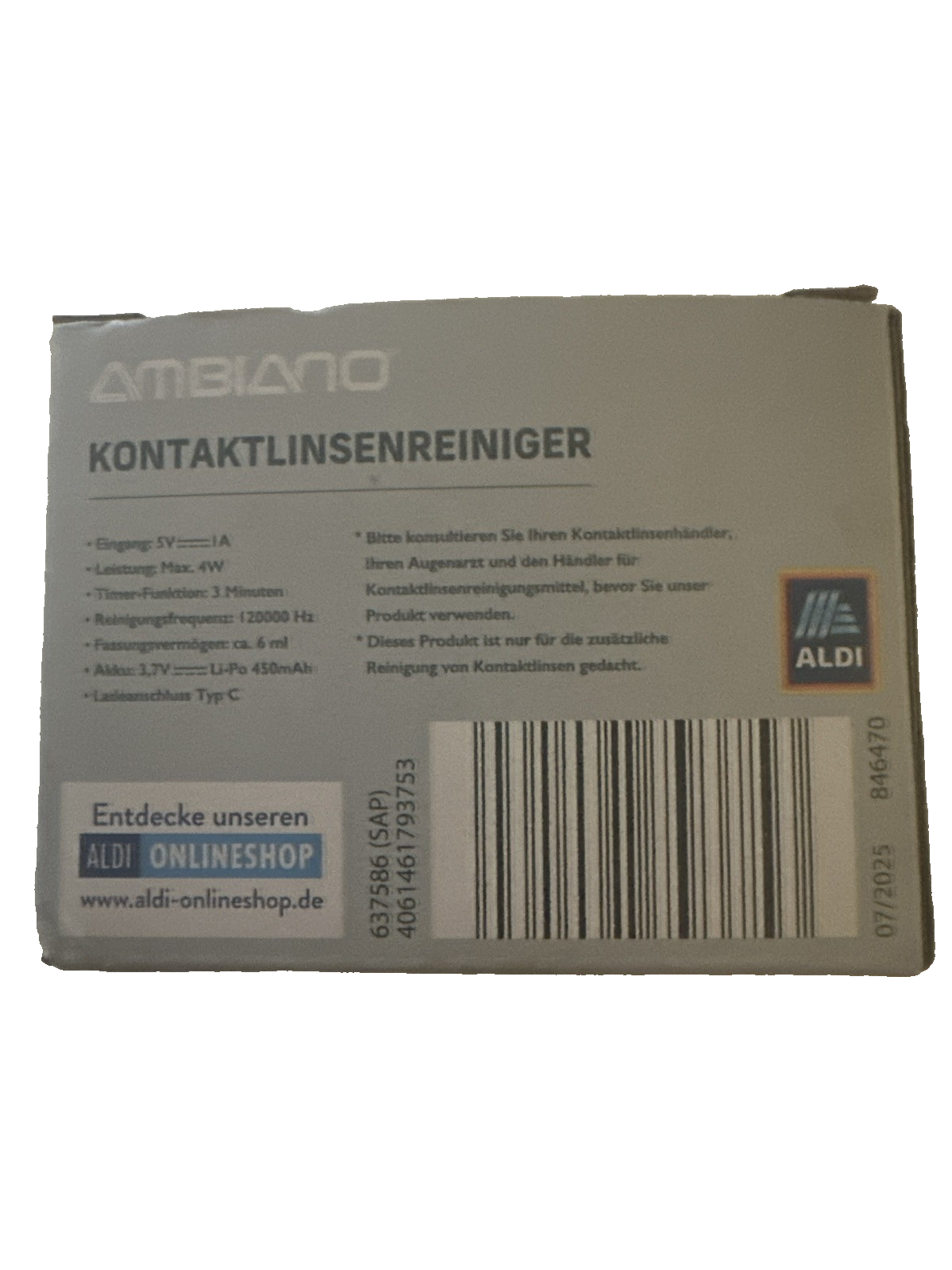 AMBIANO Kontaktlinsenreiniger mit Akku, Ultraschall- Reinigung, neu&ovp