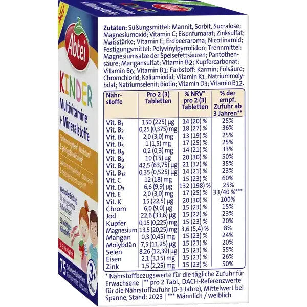 Abtei Kinder Multivitamine+Mineralstoffe, Schmelztabletten, 1x75 Stück, neu&ovp