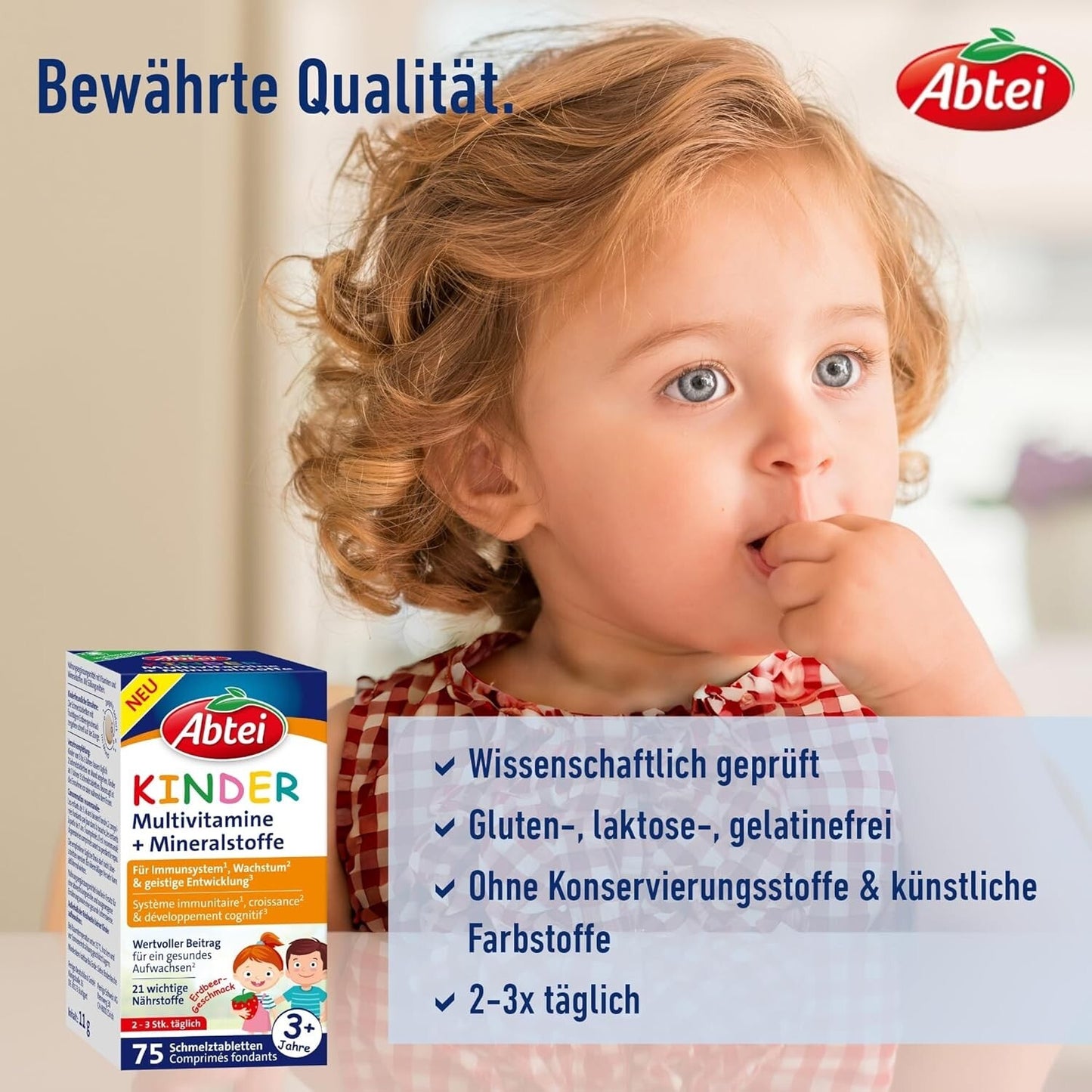 Abtei Kinder Multivitamine+Mineralstoffe, Schmelztabletten, 1x75 Stück, neu&ovp