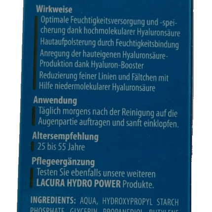 LACURA Skin Hydro Power, hialuronskābes pastiprinātājs ar divu komponentu hialuronskābi, acu kopšanai, 20 ml, jauns