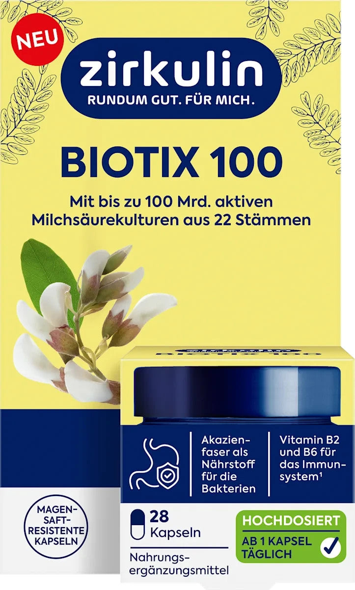 Zirkulin Biotix 100, ar B2 un B6 vitamīniem, 1 x 28 kapsulas, jaunas un aizzīmogotas