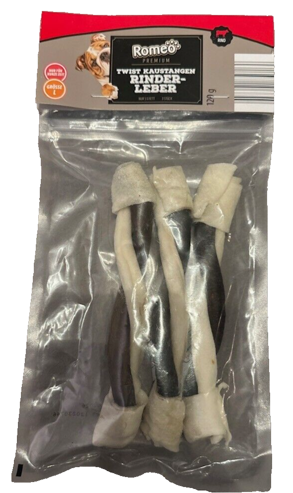 3x 120g (360g) ROMEO PREMIUM Twist Kaustangen "Rinderleber", neu&ovp