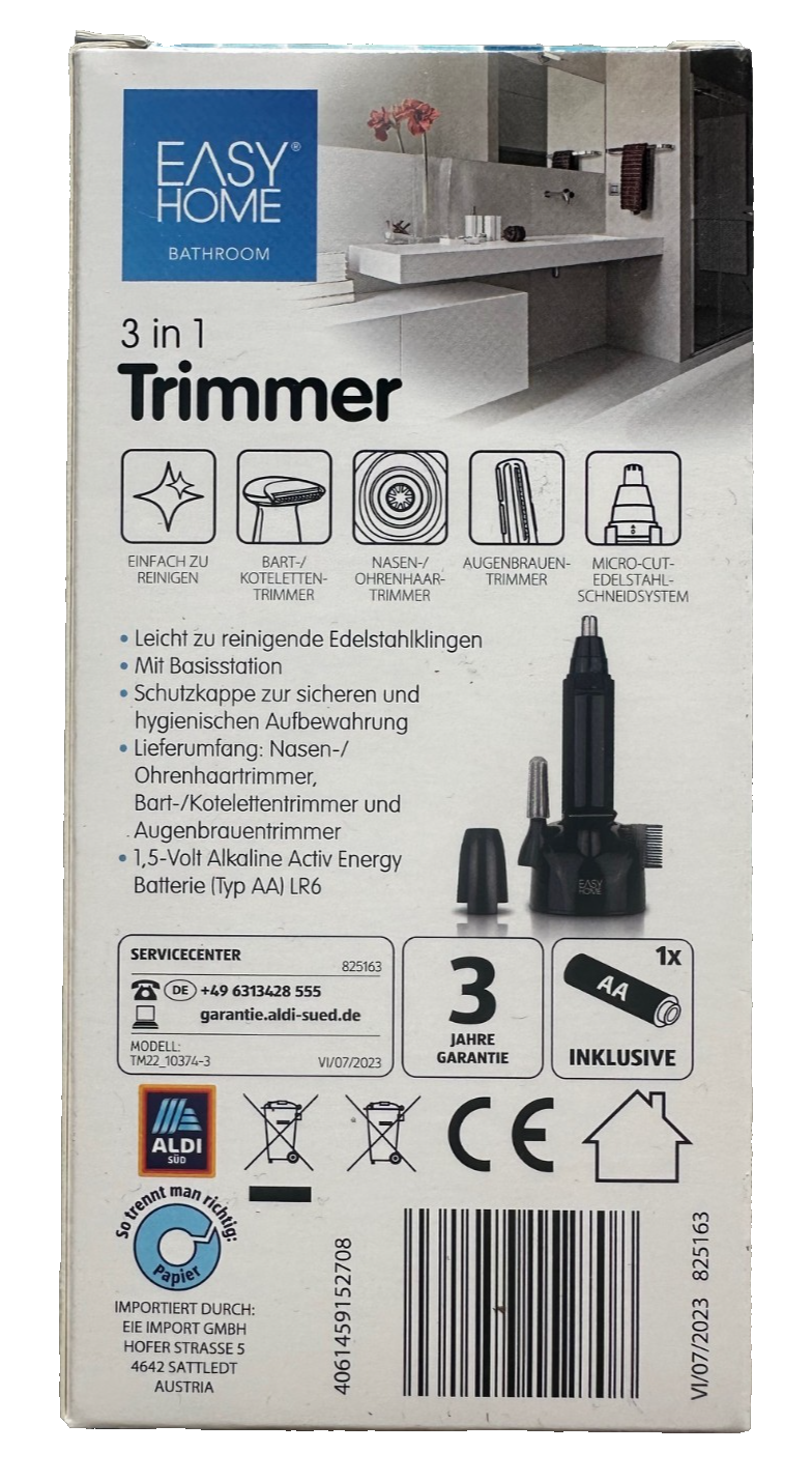 Easy Home 3in1 Trimmer für Bart/Koteletten, Nasen/Ohren, Augenbrauen, neu &ovp