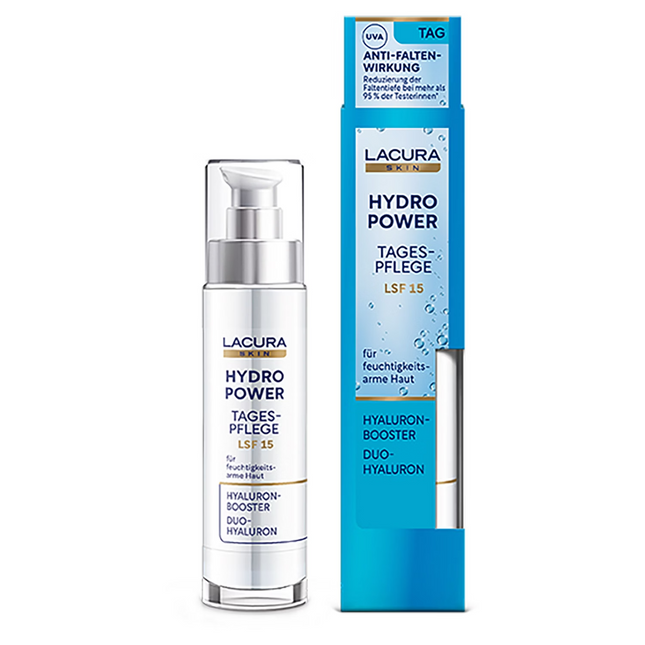 LACURA Hydro Power dienas krēms, hialuronskābes pastiprinātājs, Duo-hialuronskābe, SPF 15, 50 ml