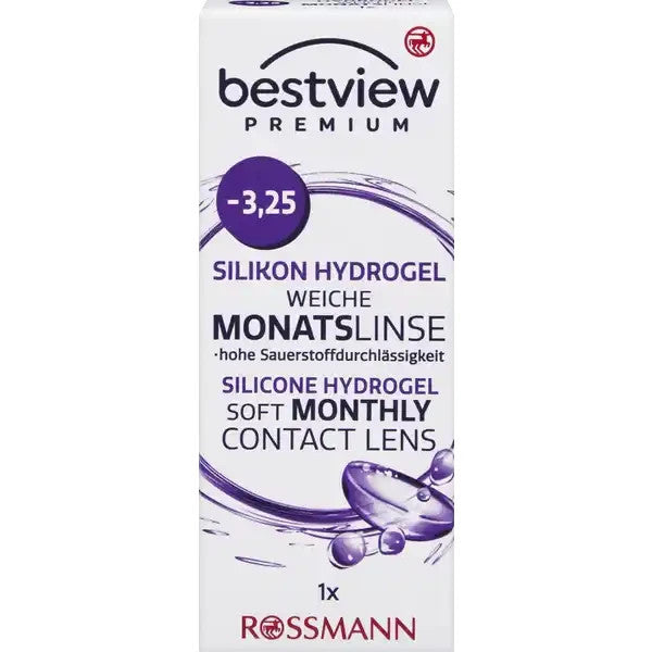 BestView Premium, mīkstas mēneša kontaktlēcas, silikonhidrogēla, -3.25, jaunas un aizzīmogotas