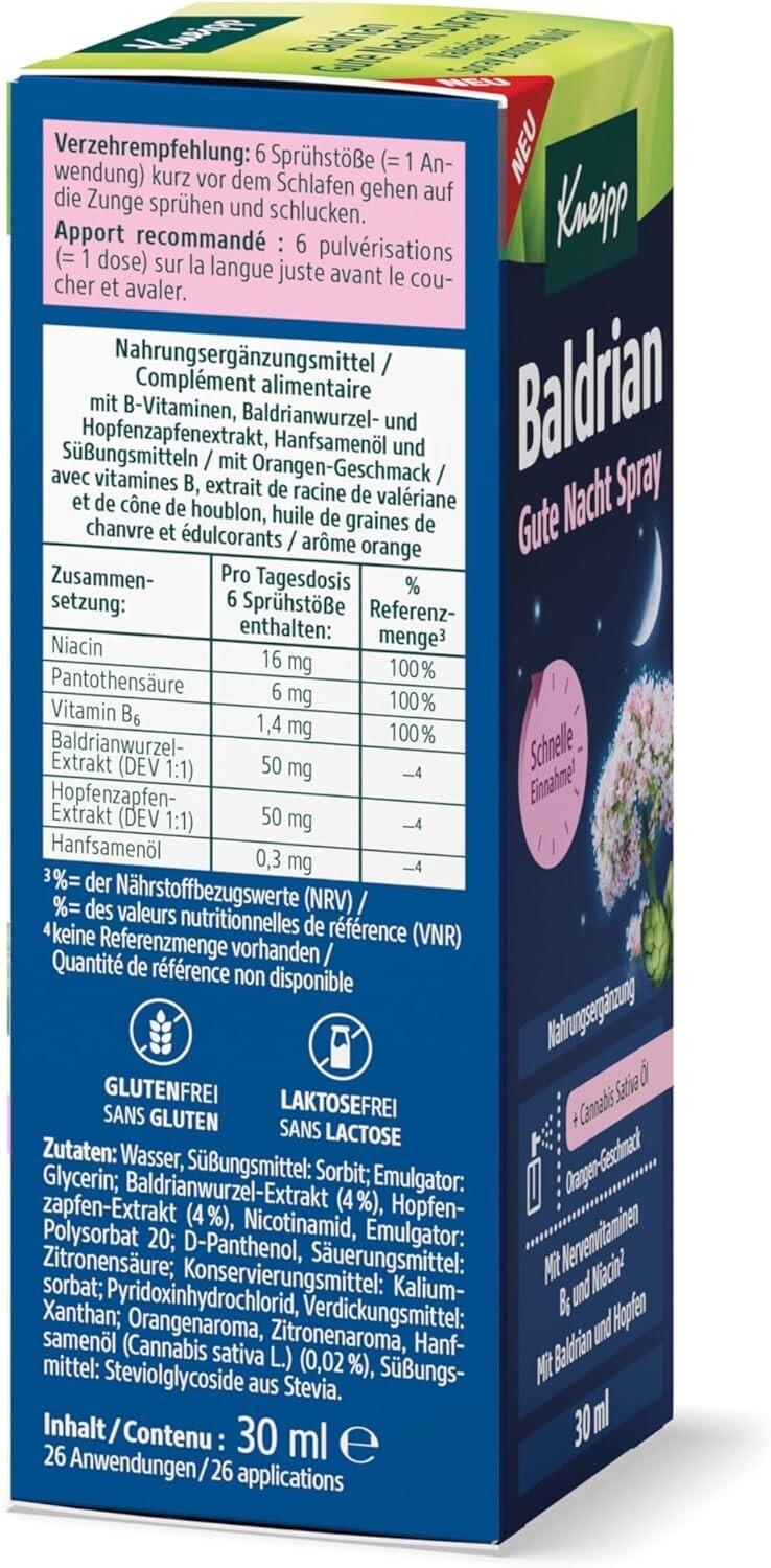 Kneipp Baldrian Gute Nacht Spray - mit Cannabis Sativa Öl, 30ml, neu&ovp