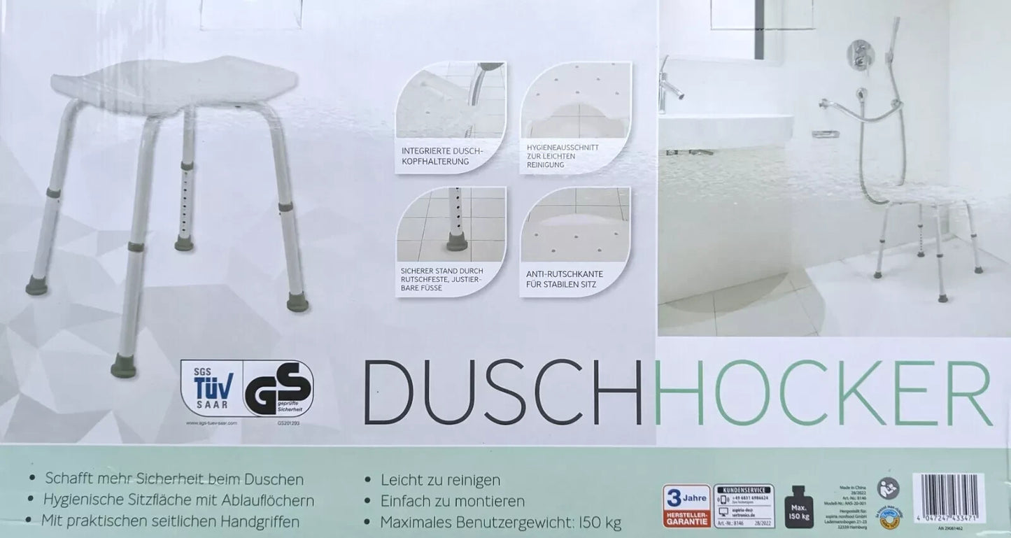DUSCHHOCKER bis 150 kg, 4 Beine, höhenverstellbar 34-52cm, neu&ovp