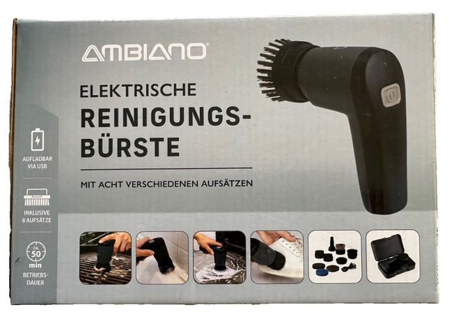 AMBIANO elektriskā tīrīšanas birste, komplekts ar akumulatoru, USB uzlāde, jauna un noslēgta