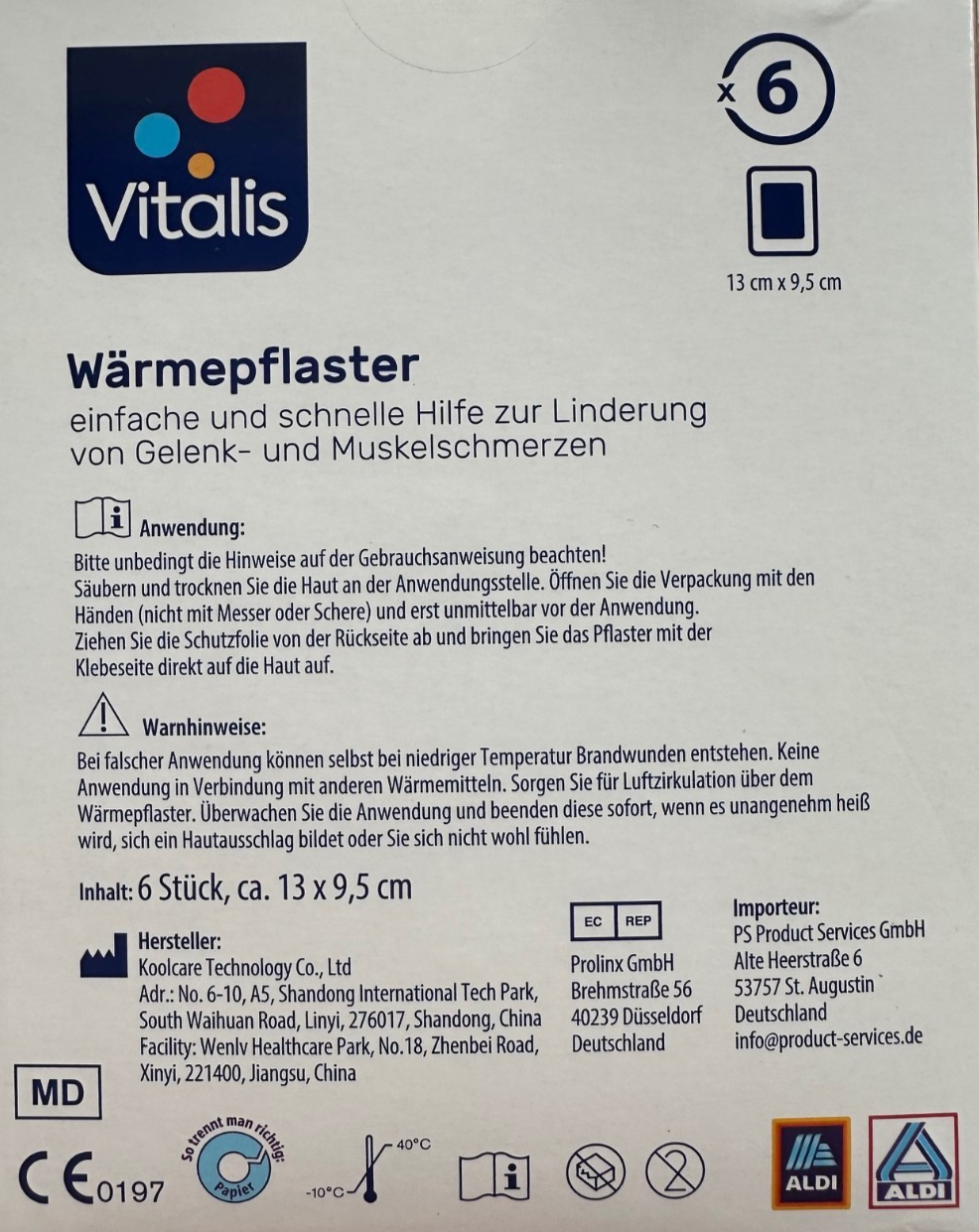 VITALIS sildošie plāksteri locītavu un muskuļu sāpju mazināšanai, 1 x 6 gabali