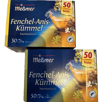 Meßmer fenheļa-anīsa-ķimeņu zāļu tēja, 2 lieli iepakojumi (2 x 50 maisiņi), jauni un aizzīmogoti