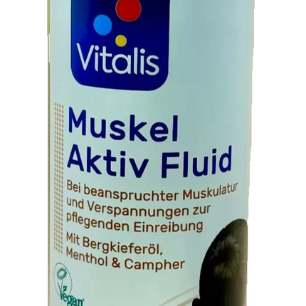 Vitalis Muscle Active Fluid ar kalnu priežu eļļu, kamparu un mentolu, 250 ml, jauns un iesaiņots iepakojumā