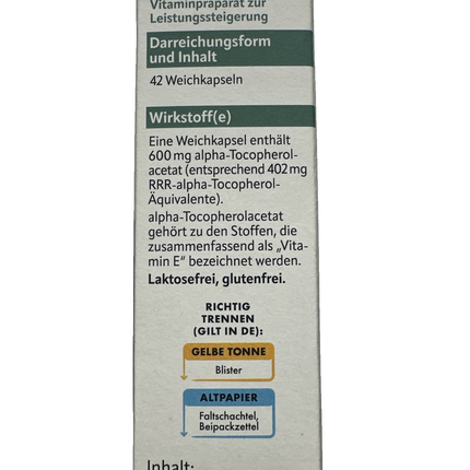 Altapharma Sano Vitamin E 600, 42 Kapseln, für Leistungsfähigkeitsteigerung, neu
