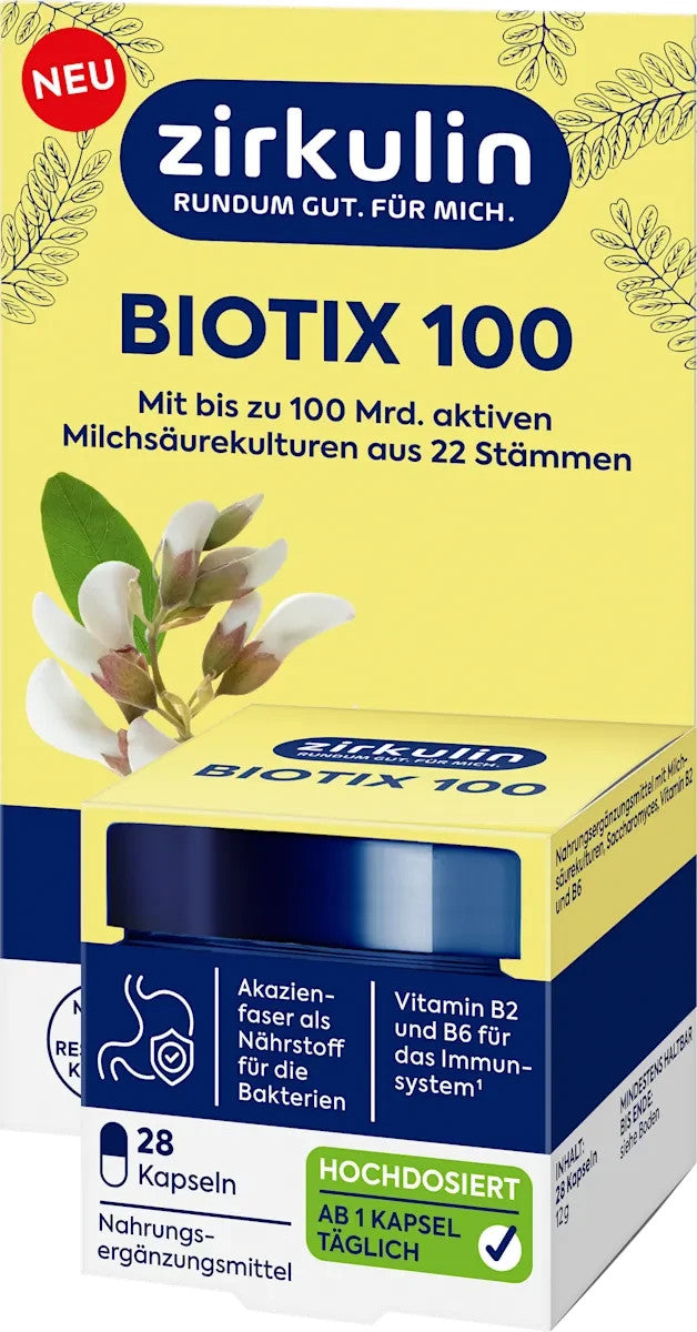 Zirkulin Biotix 100, ar B2 un B6 vitamīniem, 1 x 28 kapsulas, jaunas un aizzīmogotas