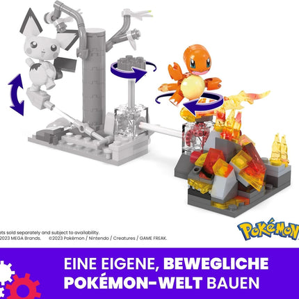 MEGA Pokémon Charmander's Fiery Spin, būvēšanas komplekts ar kustības akmeni, jauns un aizzīmogots