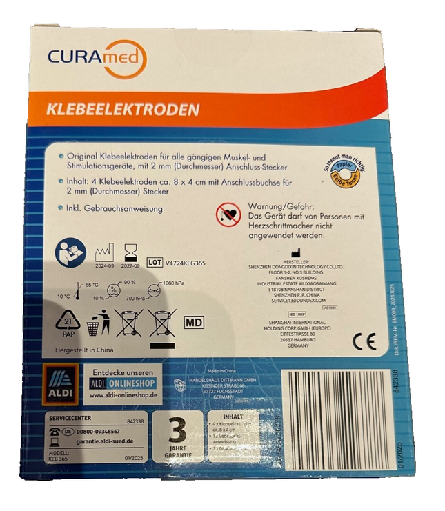 Curamed TENS līmējošie elektrodi, 1 x 4 gabali, 8 x 4 cm, jauni un aizzīmogoti