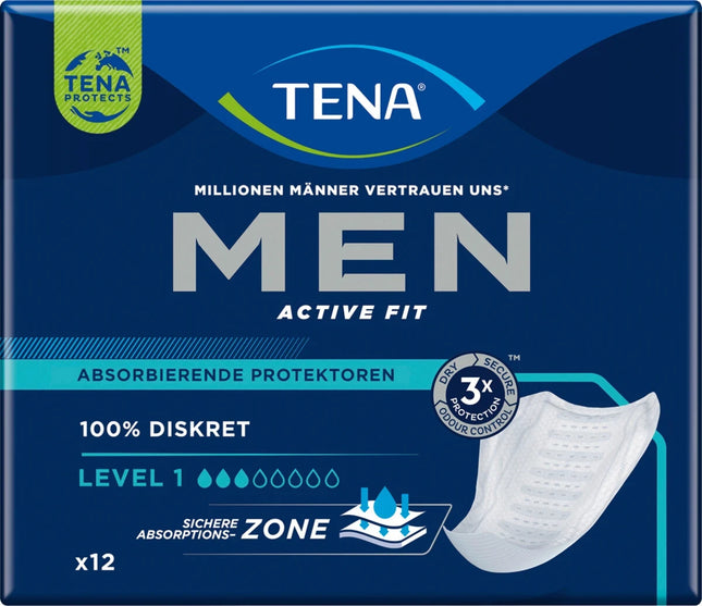 فوط TENA MEN Active Fit المستوى 1 الماصة لسلس البول، 1 × 12 فوطة، جديدة ومختومة
