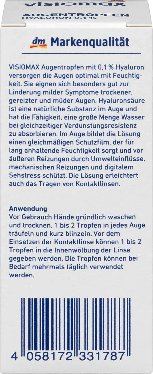 VISIOMAX Augentropfen mit 0,1% Hyaluron, 15 ml, neu&ovp