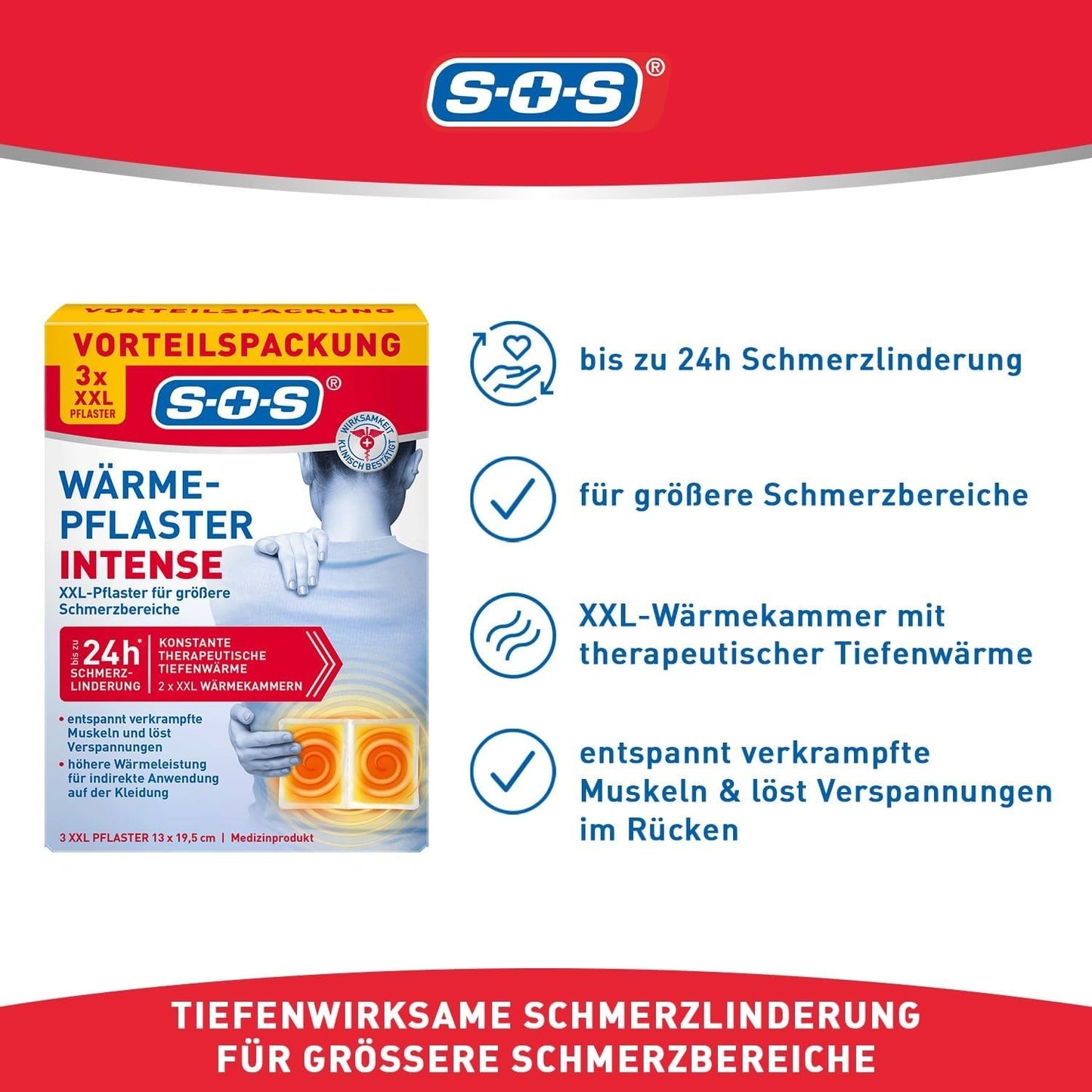 SOS Wärme-Pflaster INTENSE, XXL Wärmepflaster für Rückenschmen,1x3 Stk., neu&ovp