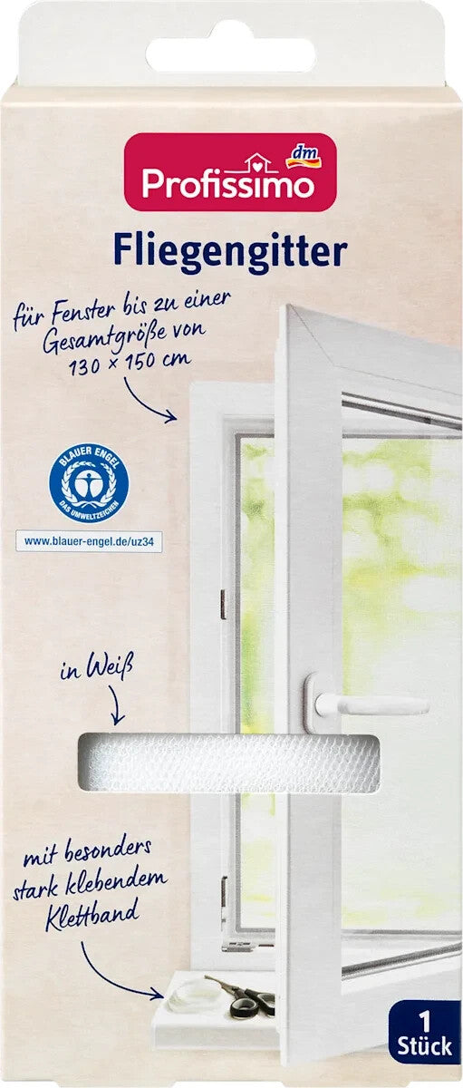 Profissimo mušiņu siets, balts, 130x150cm, pašlīmējoša Velcro lente, griežams, jauns un oriģinālajā iepakojumā