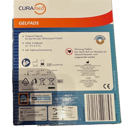 وسادات جل Curamed لجهاز TENS PTG695، 1 × 4 وسادات جل، 8 × 5.5 سم، جديدة ومختومة