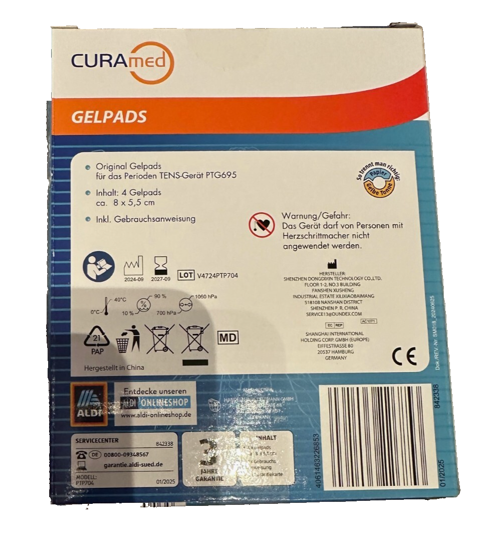 Curamed Gelpads für TENS-Gerät PTG695, 1x4 Stück Gelpads, 8x5,5cm, neu&ovp