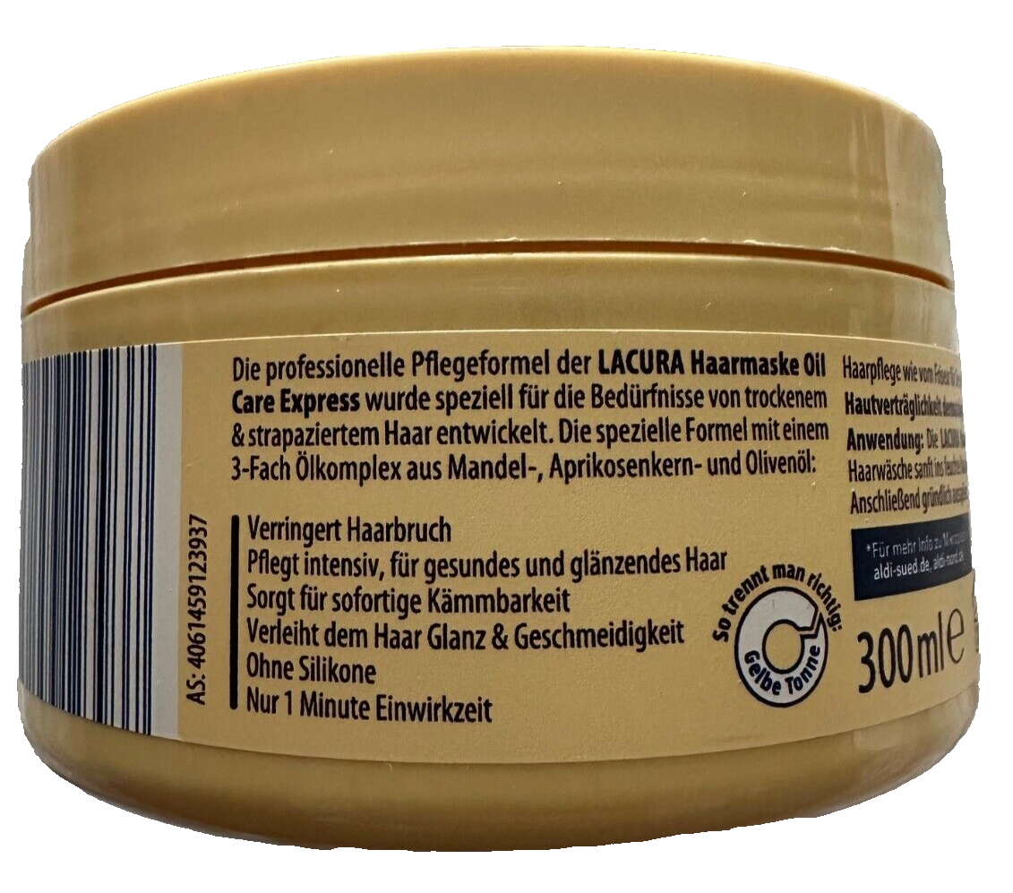 LACURA matu maska ​​Oil Care Express, trīskāršs eļļu komplekss, vegāna, jauna un noslēgta