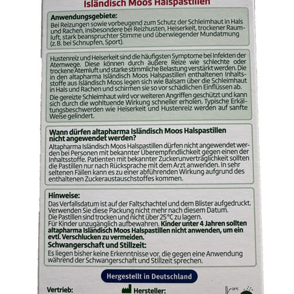 Altapharma Isländisch Moos Halspastillen, 40 Lutschpastillen, neu&ovp