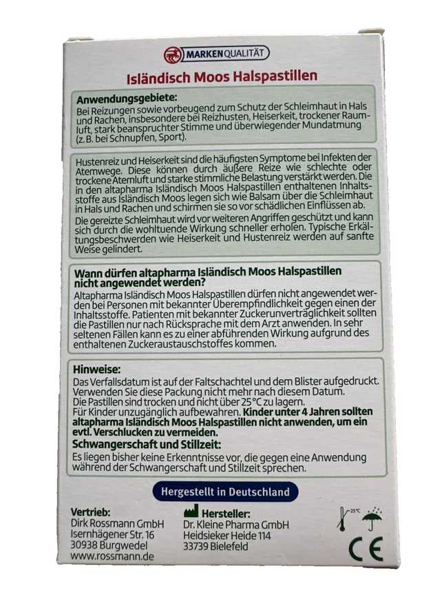 Altapharma Isländisch Moos Halspastillen, 40 Lutschpastillen, neu&ovp