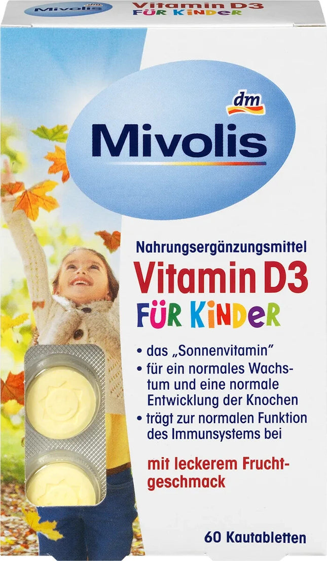 Mivolis D3 vitamīns bērniem, košļājamās tabletes, 60 tabletes, 51 g, jaunas un aizzīmogotas