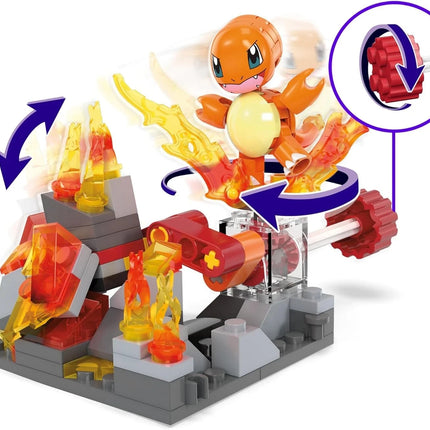 MEGA Pokémon Charmander's Fiery Spin, būvēšanas komplekts ar kustības akmeni, jauns un aizzīmogots